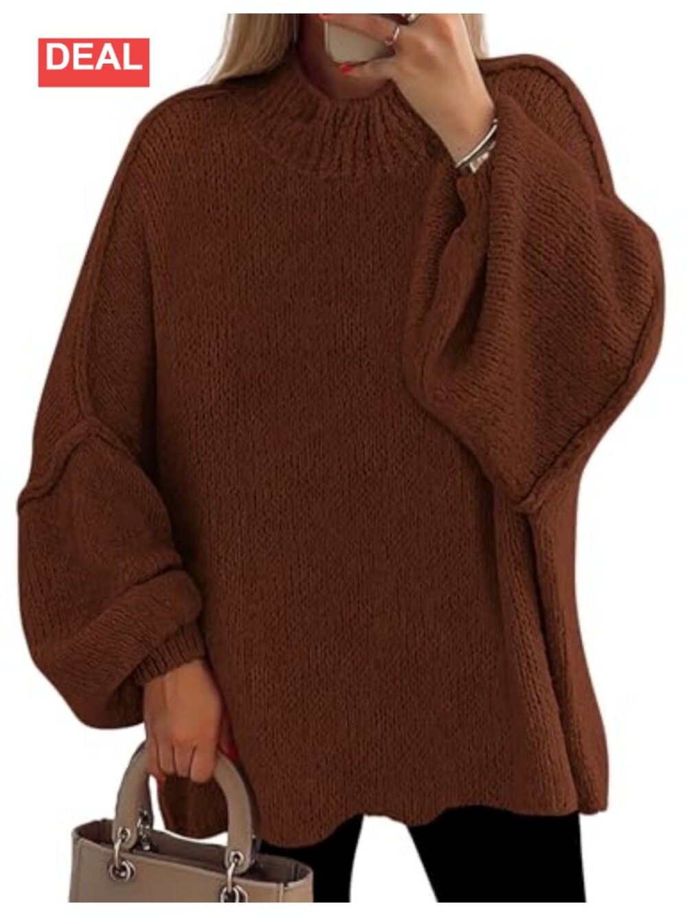 Oversized Mock Neck Chunky Knit Pullover Sweater Women's Loose Fit